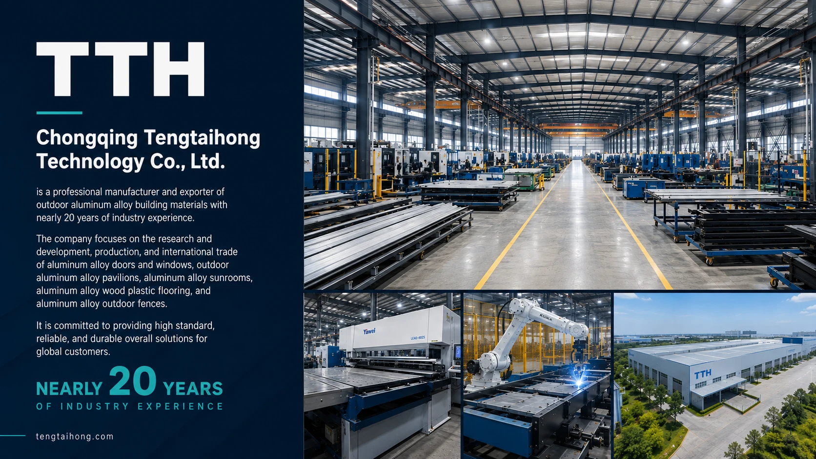 TTH company presentation board with company introduction and illustrated production settings