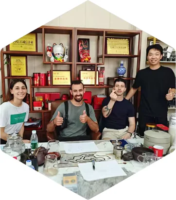 Customers and team members around the table