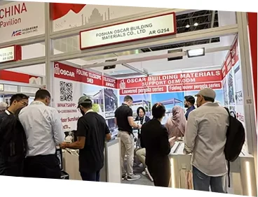 Visitors gathered around the product displays